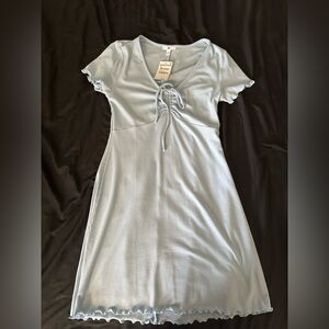 BP Light Blue Ribbed Mini Dress with Knot Detail - Size Medium